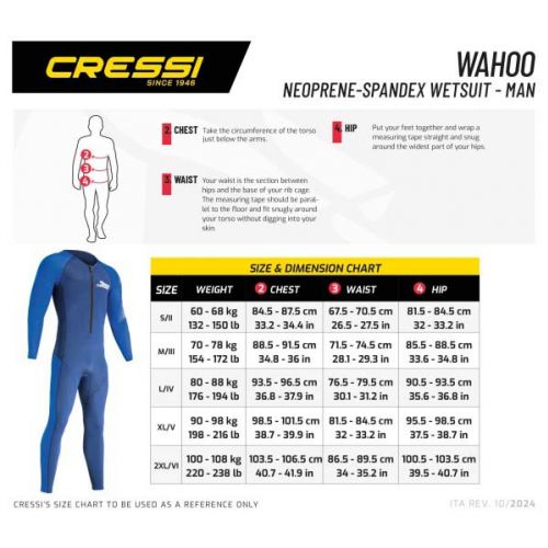 Cressi Wahoo Męski – Jednoczęściowy skafander neoprenowy 1.5/2 mm z filtrem UV UPF 50+ ()